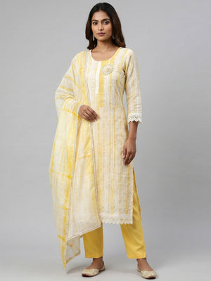 Yellow Sequins Embroidered Chanderi Cotton Dress Material - Image 1