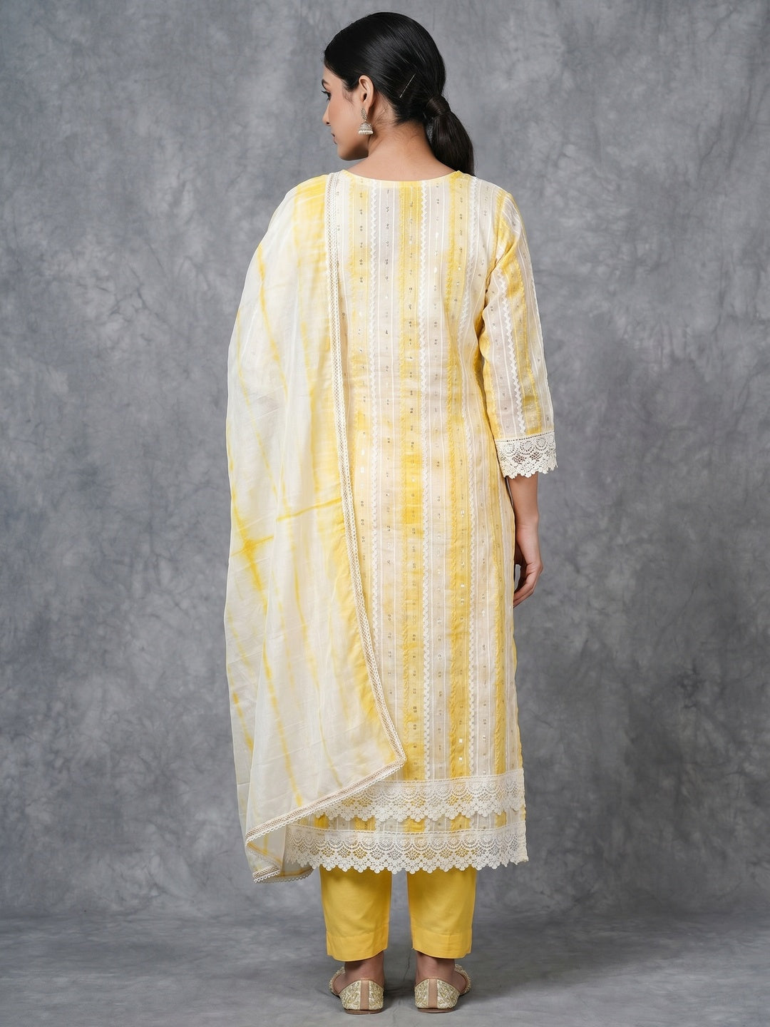 Yellow Sequins Embroidered Chanderi Cotton Dress Material - Image 2