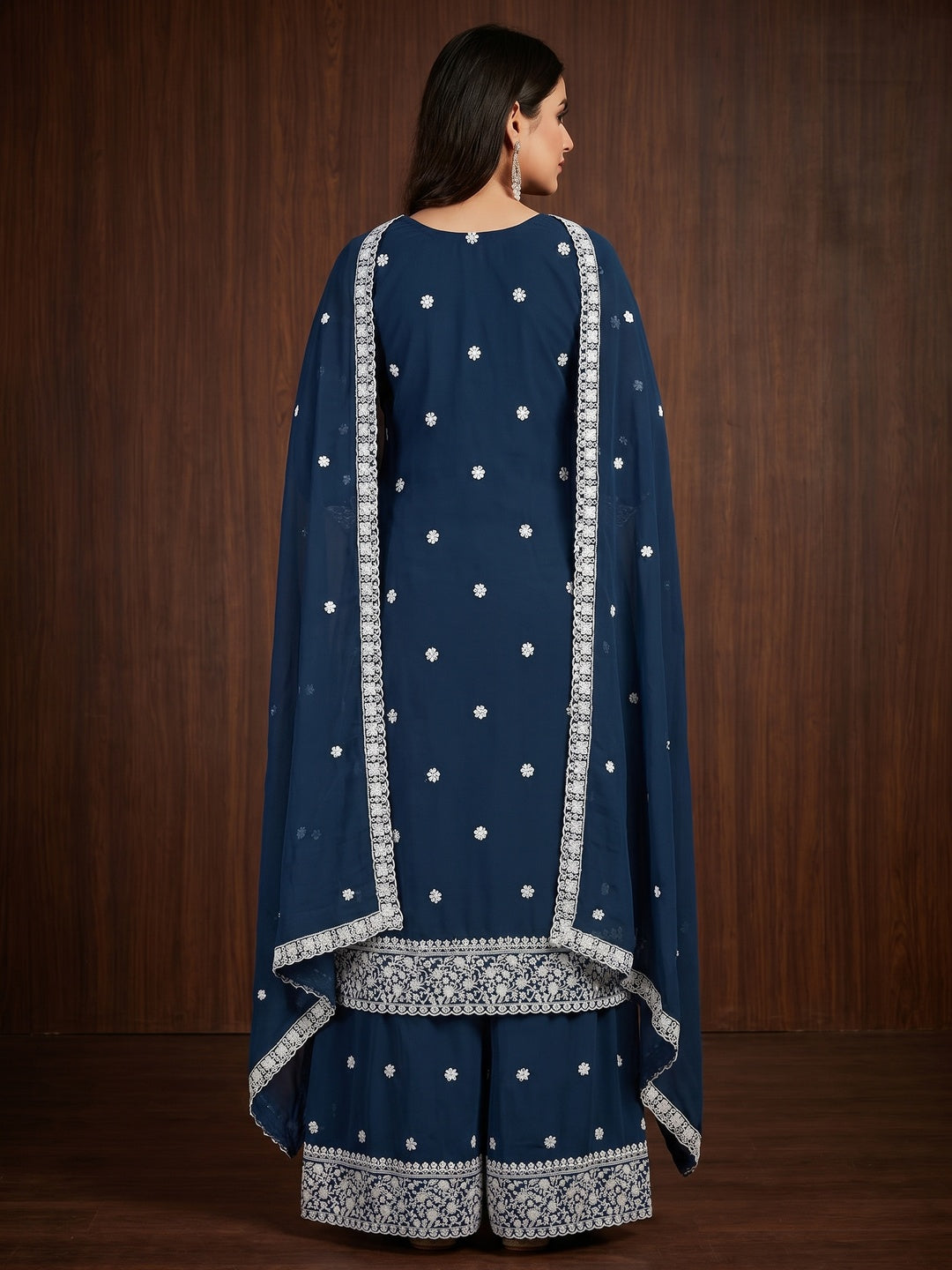 Morpich Floral Embroidered Georgette Dress Material - Image 3