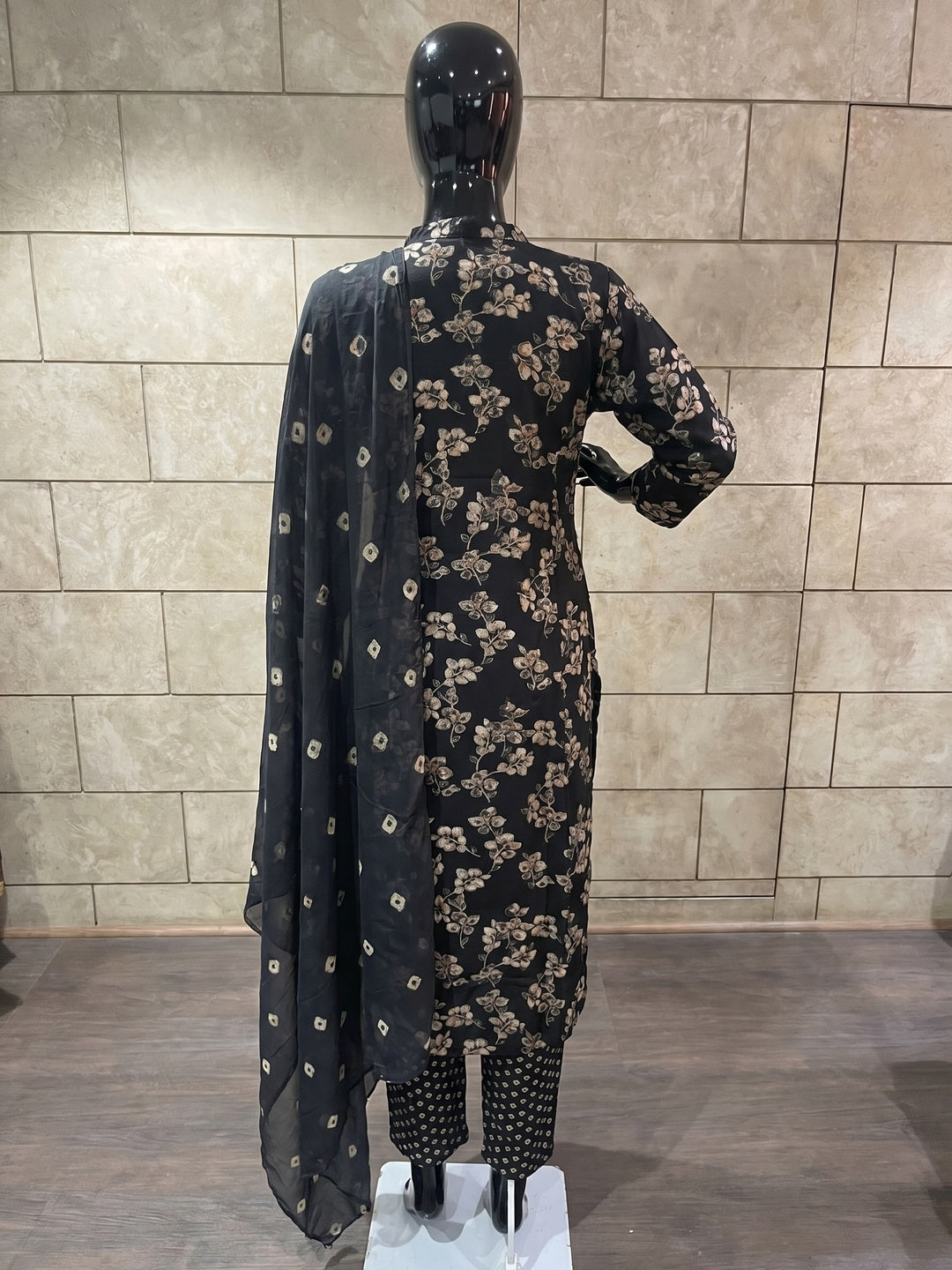 Black Foil Printed Rayon Straight Salwar Suit - Image 1