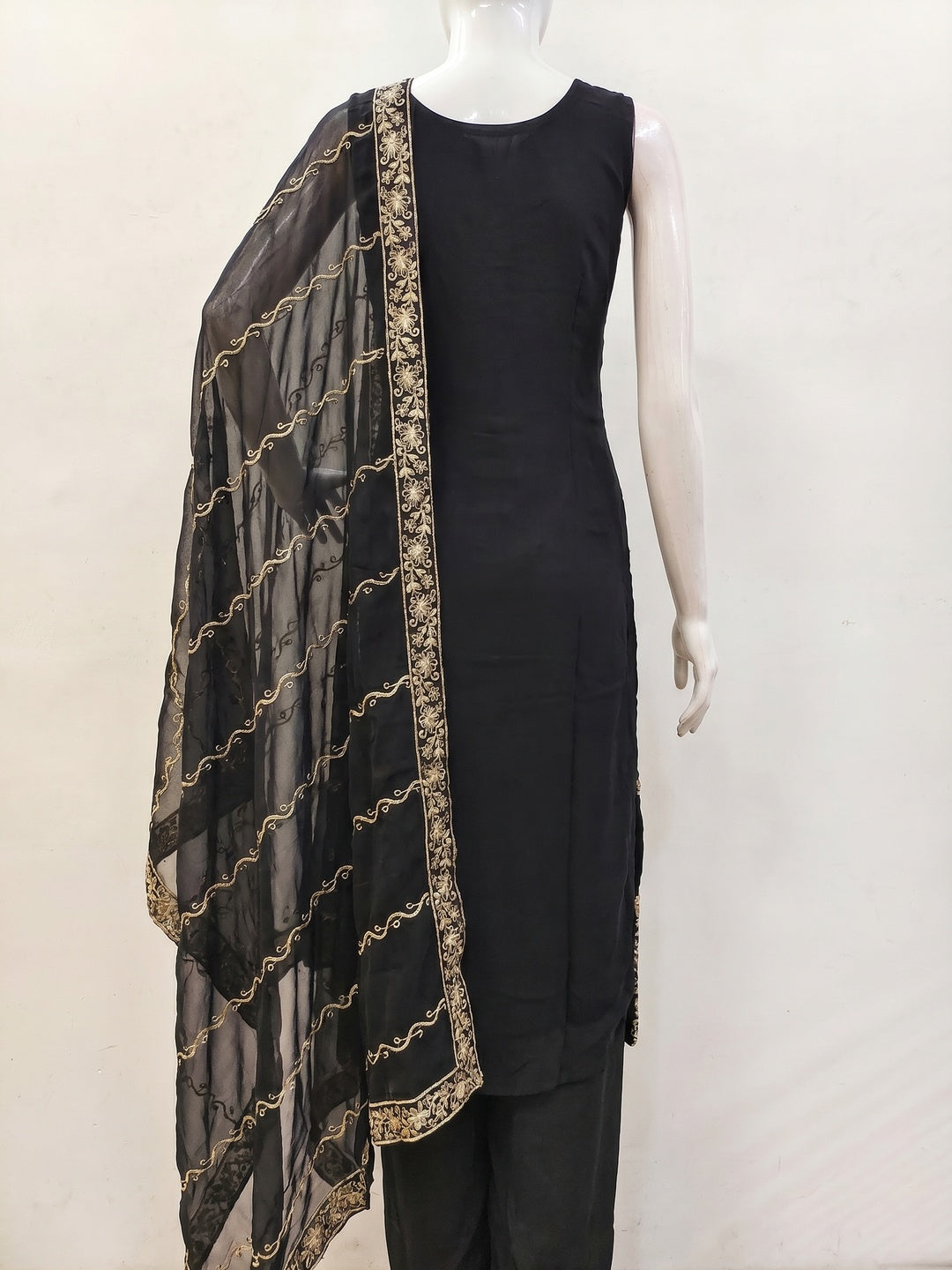 Black Embroidered Georgette Dress Material - Image 3
