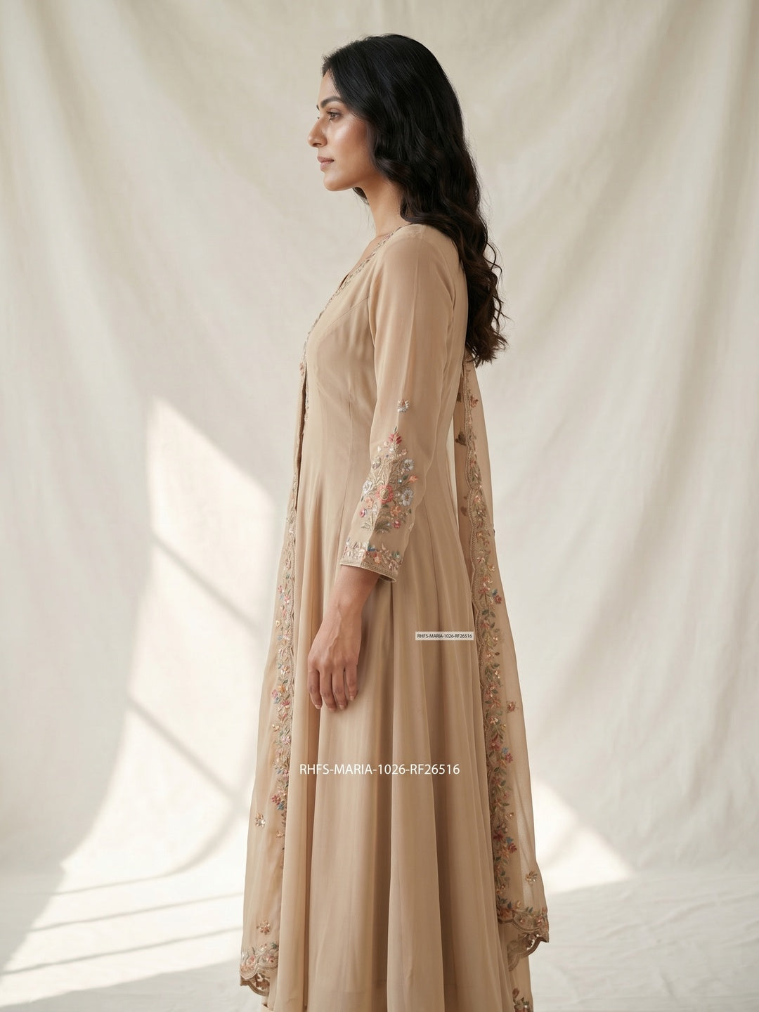 Beige Sequins With Floral Embroidered Georgette Pakistani Suit - Image 2
