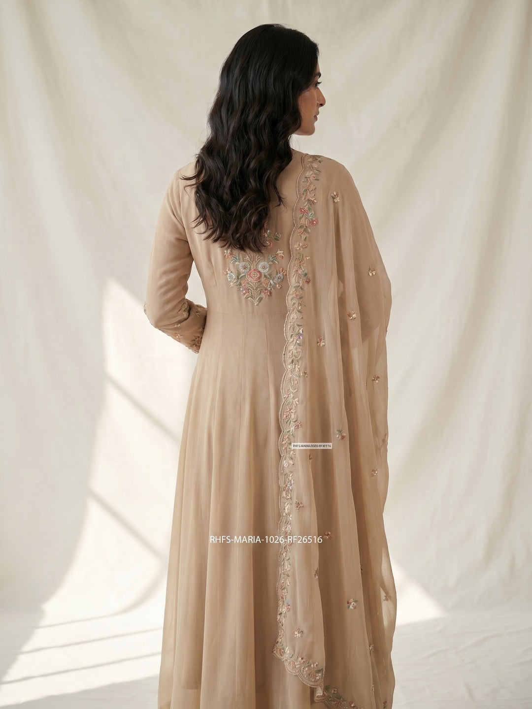 Beige Sequins With Floral Embroidered Georgette Pakistani Suit - Image 3