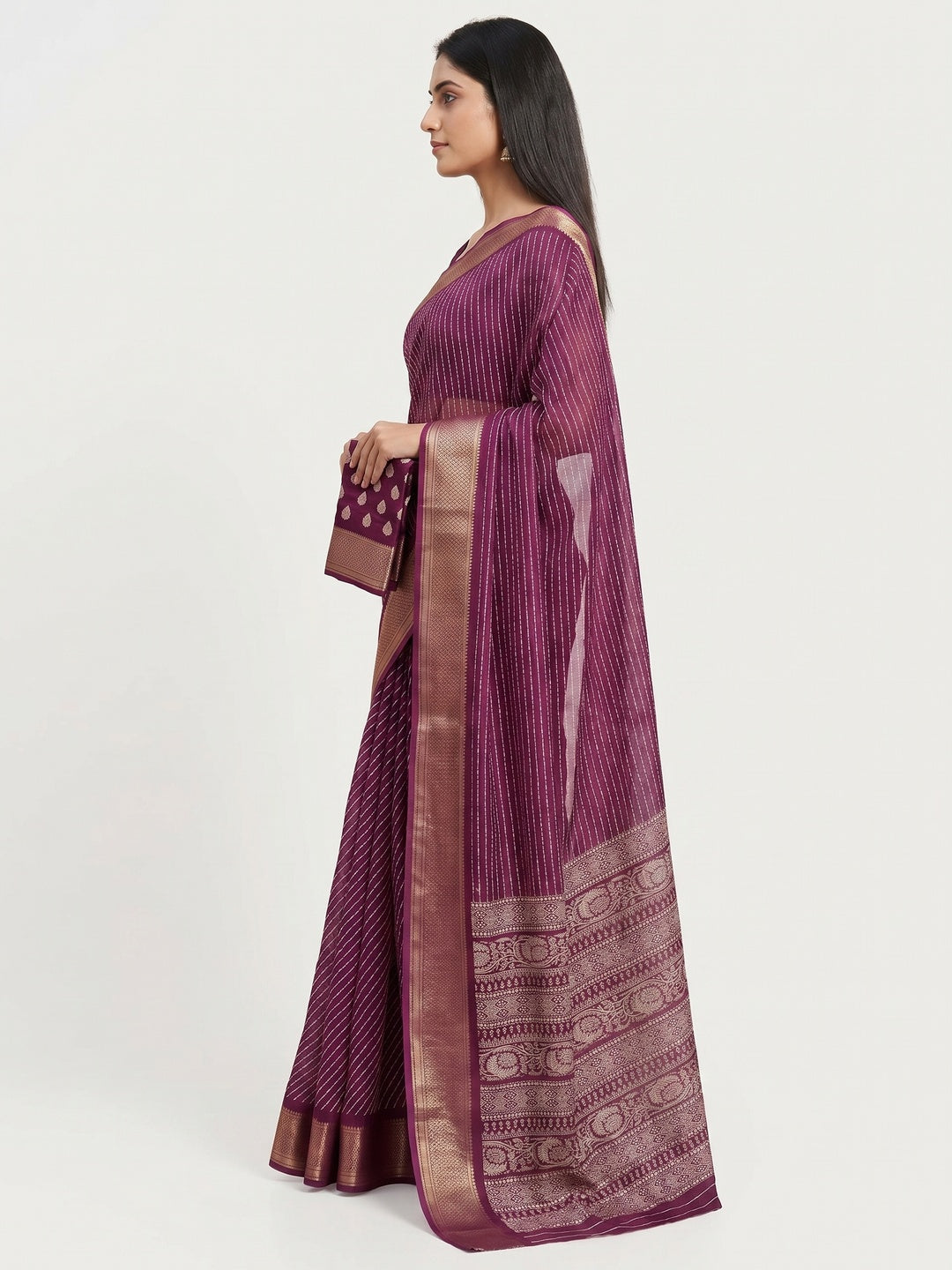 Wine Printed Dola Silk Saree With Jacquard Border - Image 2