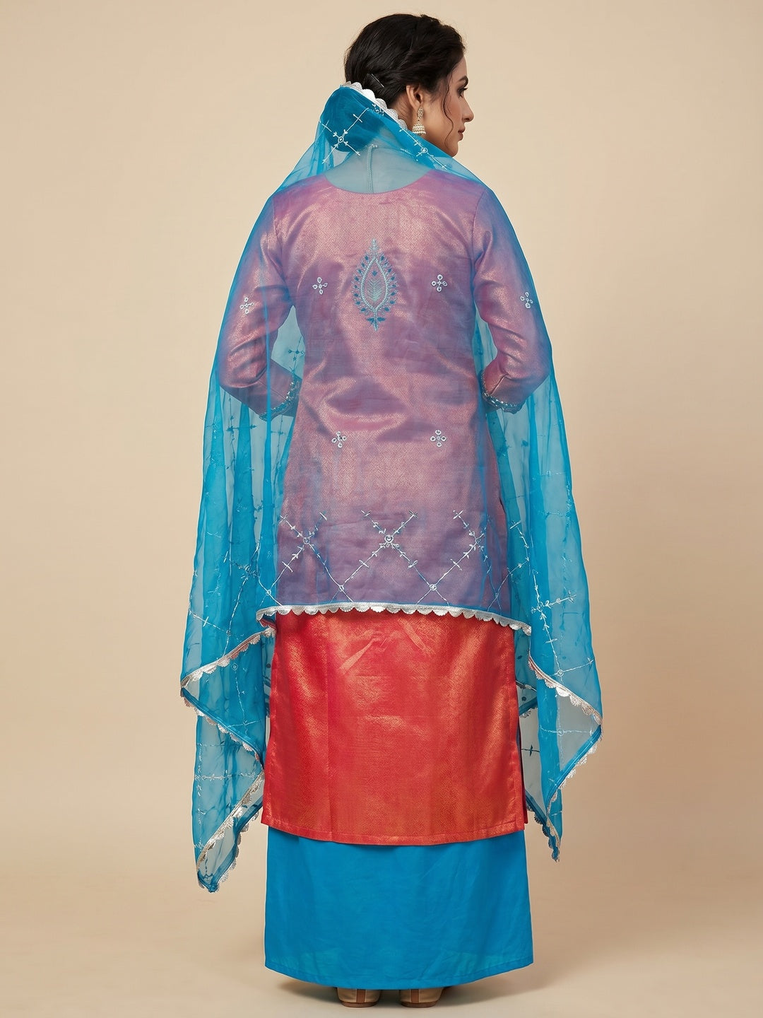 Gajri Pink Woven Banarasi Silk Dress Material - Image 2