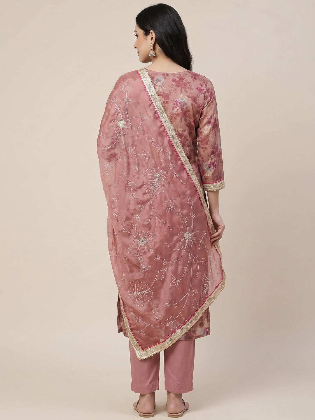 Mauve Woven Chanderi Silk Dress Material - Image 2