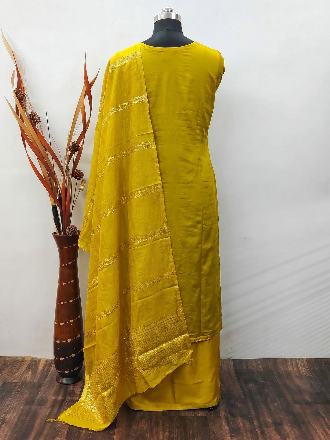 Mustard Floral Embroidered Viscose Dress Material - Image 2