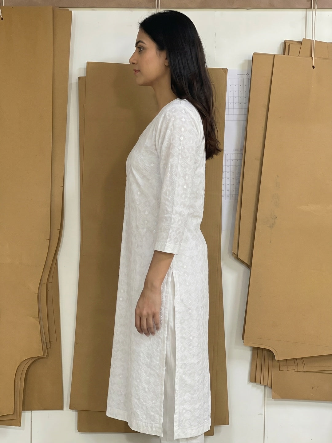 White Sequins Embroidered Rayon Straight Kurti - Image 2