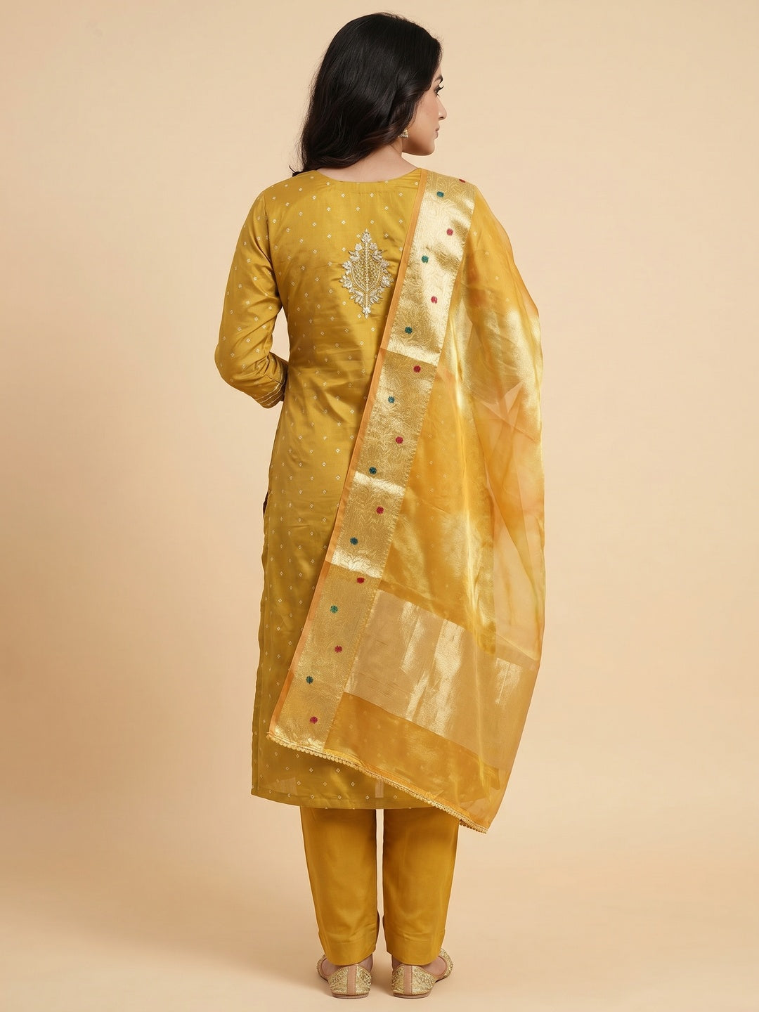 Yellow Woven Chanderi Silk Dress Material - Image 2