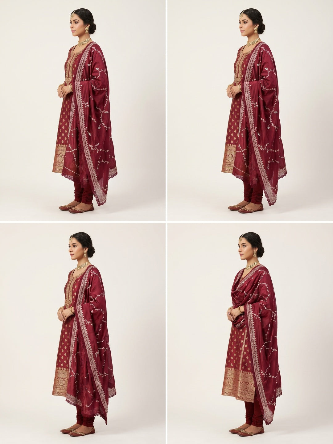 Maroon Woven Banarasi Silk Dress Material - Image 2