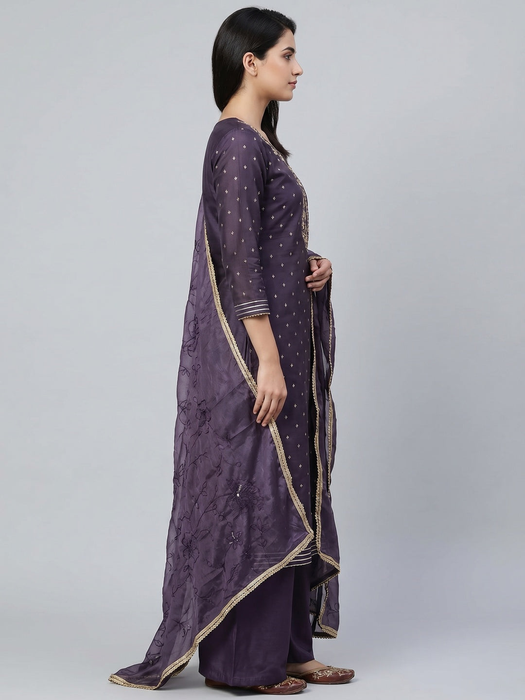 Purple Woven Chanderi Silk Dress Material - Image 3