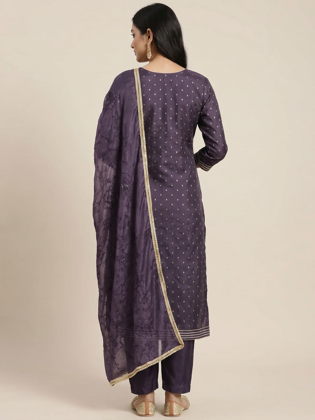 Purple Woven Chanderi Silk Dress Material - Image 2