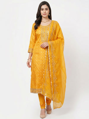 Yellow Woven Chanderi Silk Dress Material - Image 1