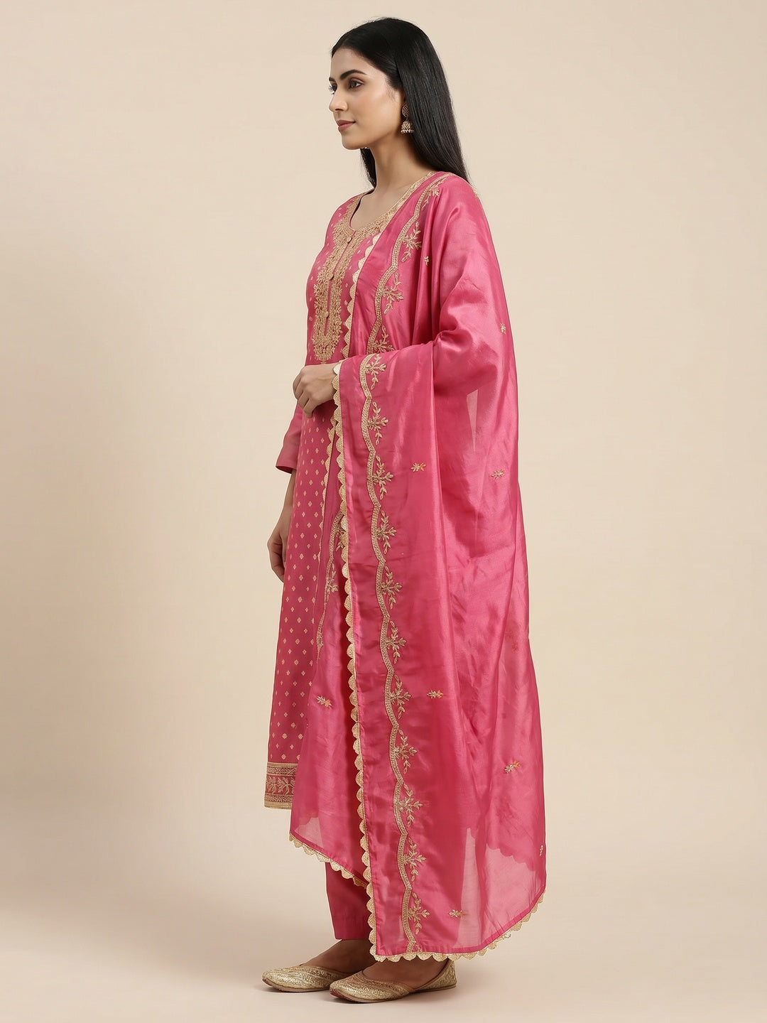 Pink Woven Chanderi Silk Dress Material - Image 3