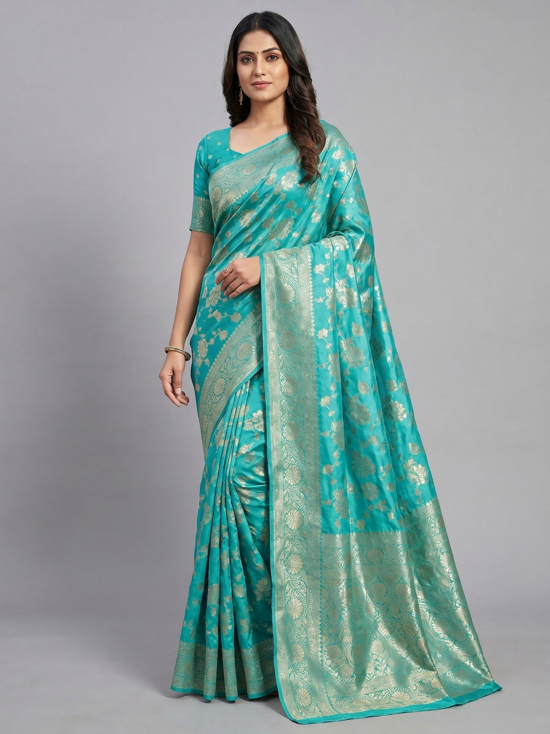 Turquoise Zari Woven Dola Silk Saree - Image 1