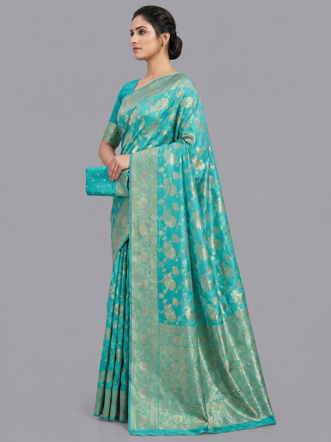Turquoise Zari Woven Dola Silk Saree - Image 2
