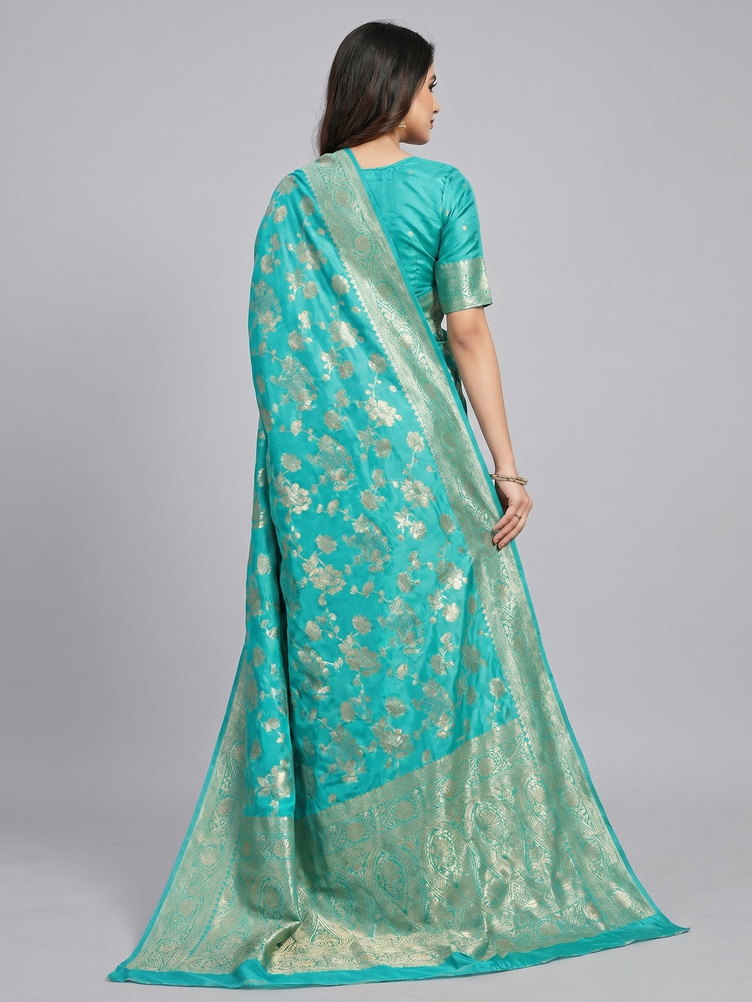 Turquoise Zari Woven Dola Silk Saree - Image 3