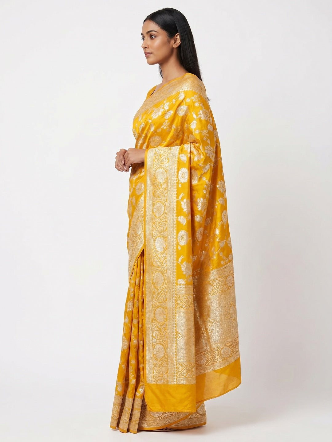Yellow Zari Woven Dola Silk Saree - Image 3