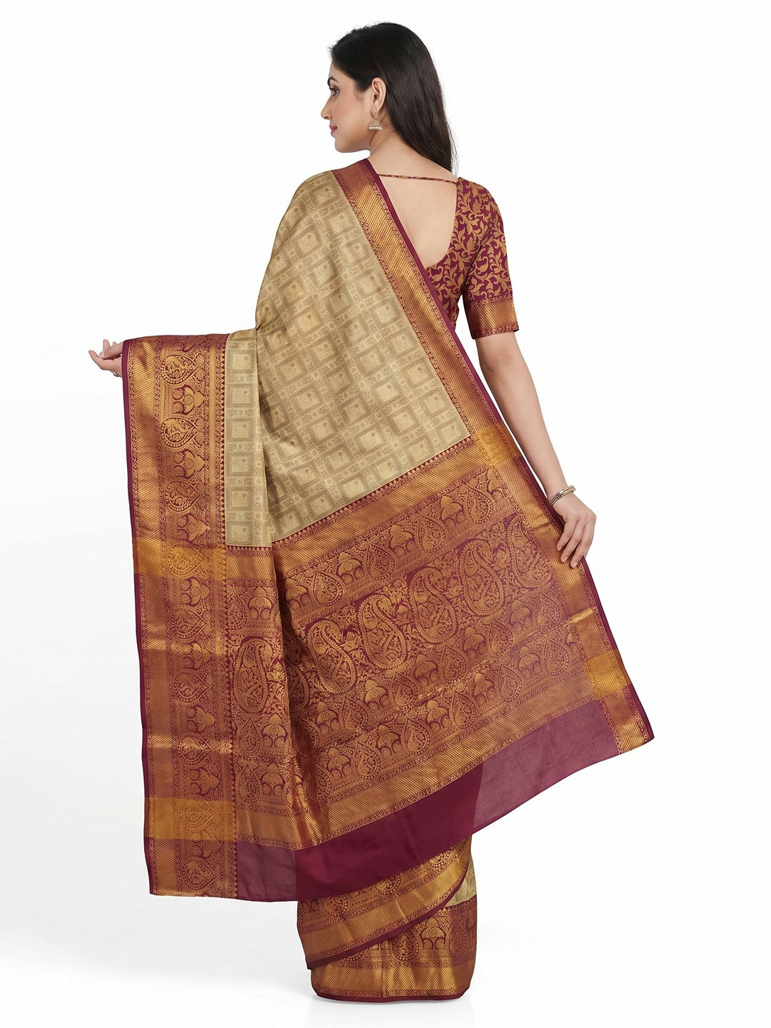 Chikoo Woven Cotton Silk Saree With Tassels - Image 2