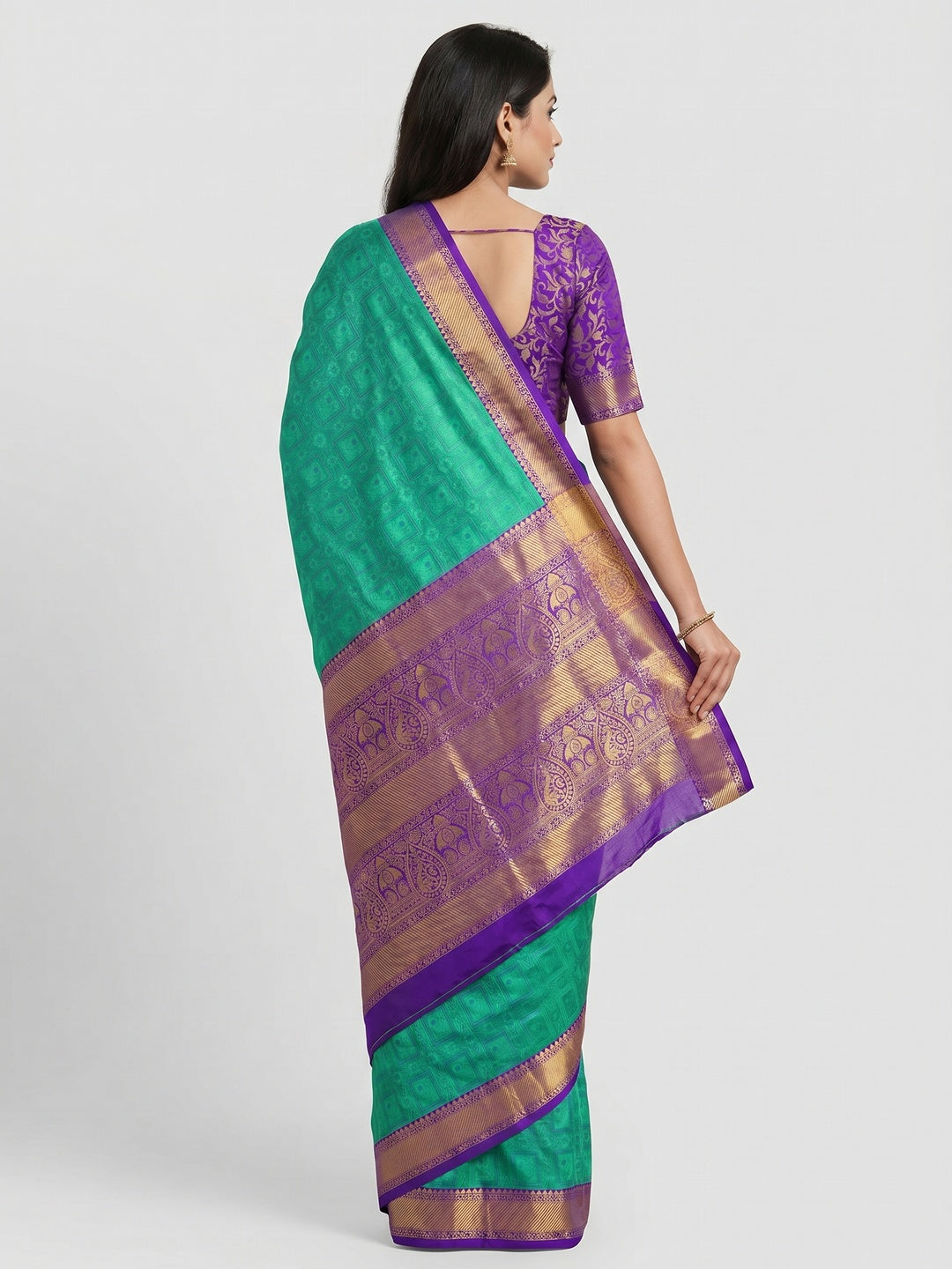 Sea Green Woven Cotton Silk Saree With Tassels - Image 1