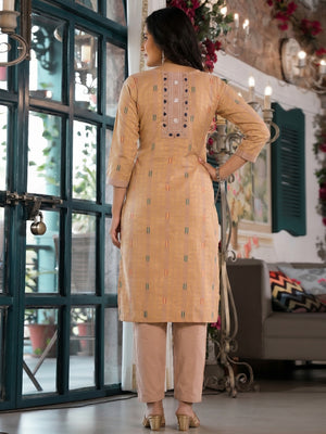 Chikoo Woven Pure Cotton Straight Kurti Set - Image 1