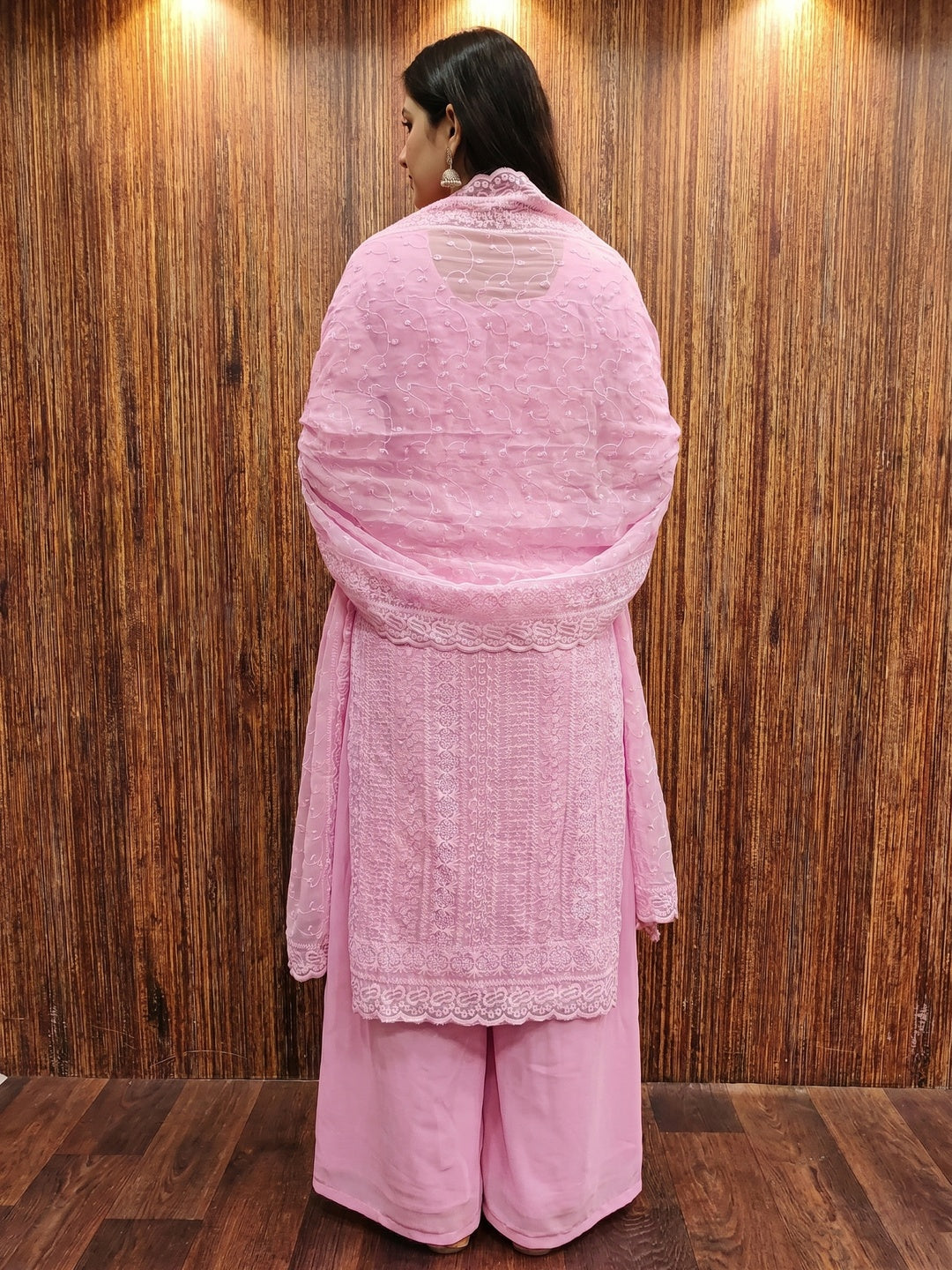 Pink Embroidered Georgette Dress Material - Image 2