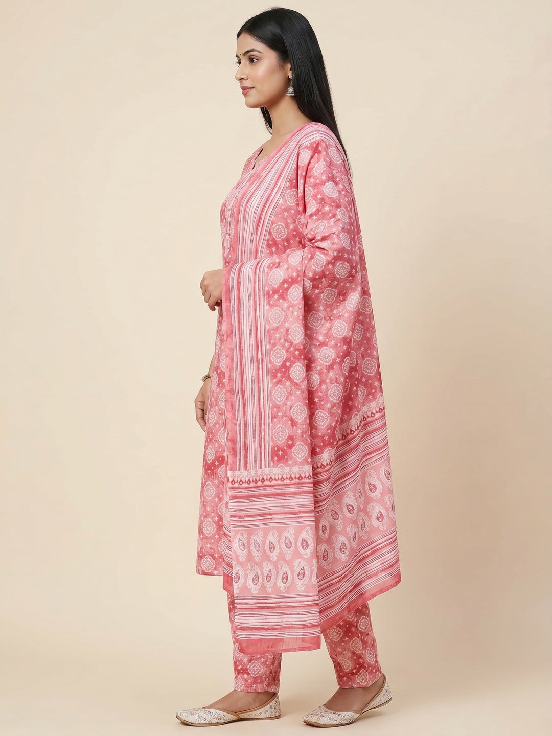 Pink Printed Pure Cambric Cotton Dress Material - Image 2