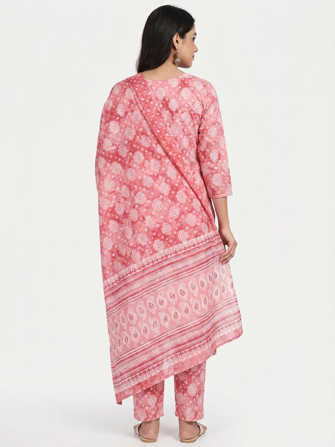 Pink Printed Pure Cambric Cotton Dress Material - Image 3