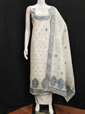 Off White Woven Pure Cotton Dress Material - Image 1