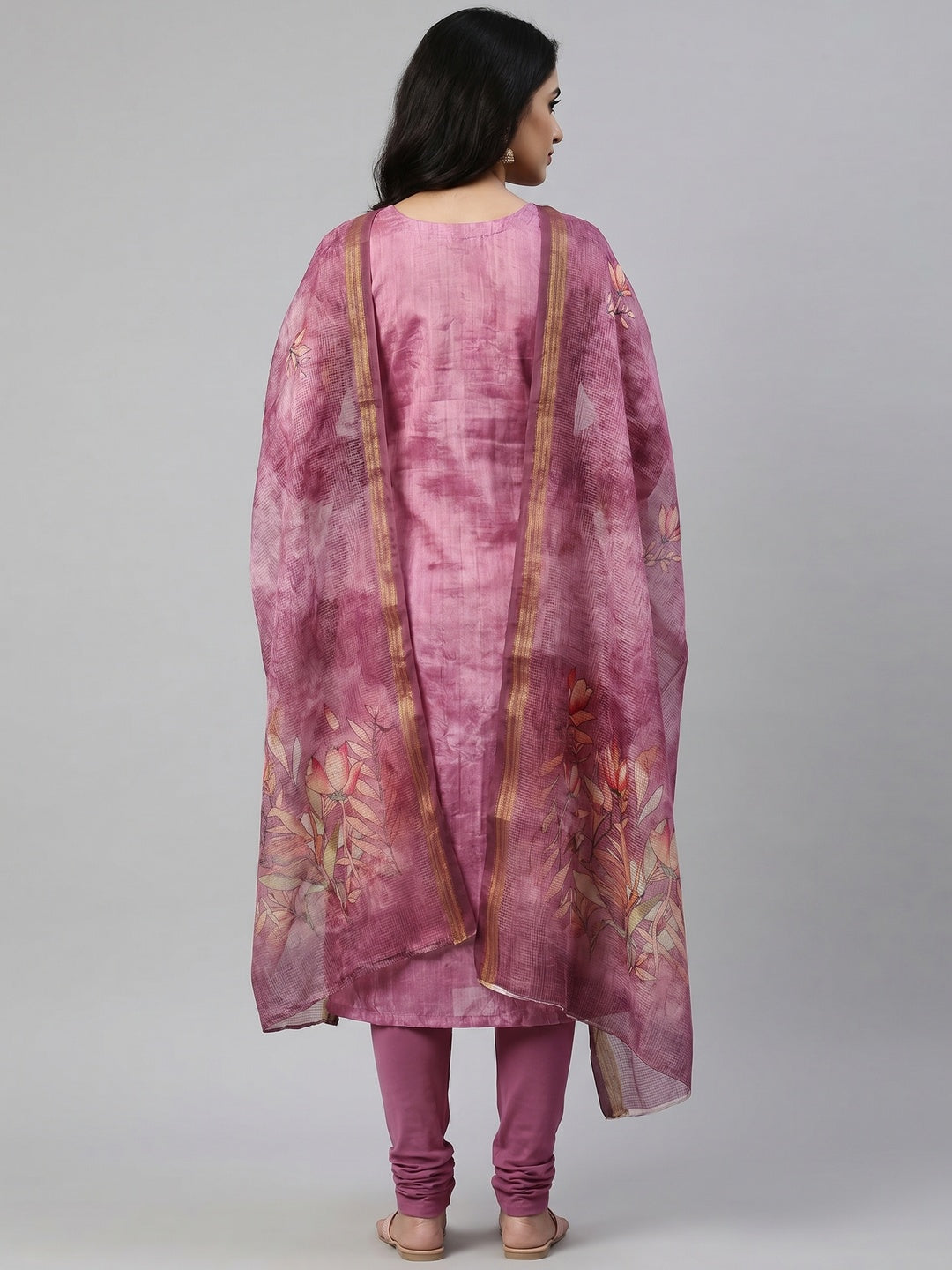 Pink Embroidered Art Silk Dress Material - Image 2