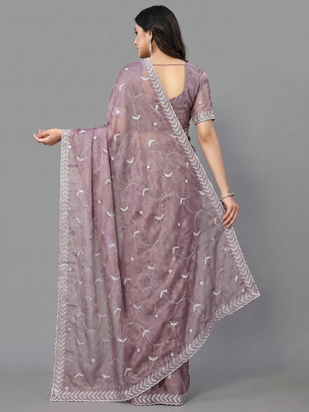 Dusty Mauve Sequins Embroidered Chiffon Saree - Image 2