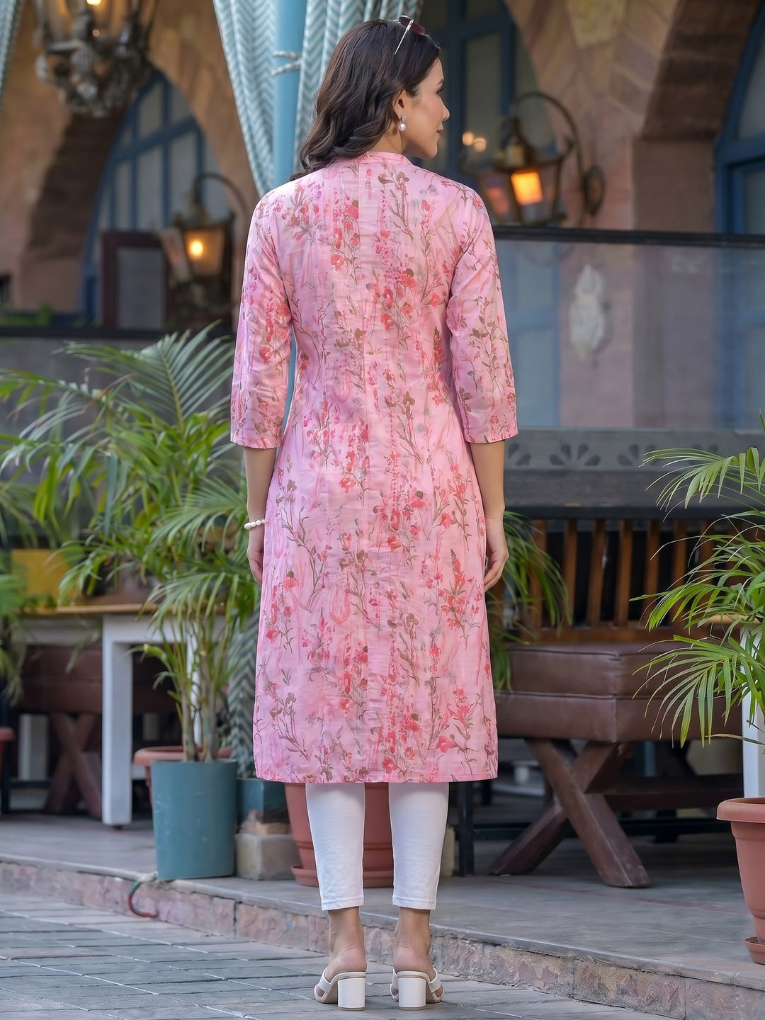 Aariya Designs Peach Floral Printed Pure Cotton Kurti - Image 2