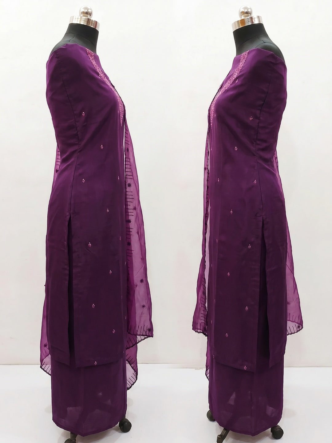 Purple Sequins Embroidered Art Silk Dress Material - Image 3