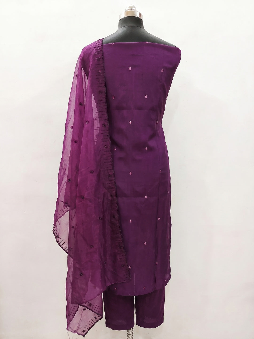 Purple Sequins Embroidered Art Silk Dress Material - Image 2