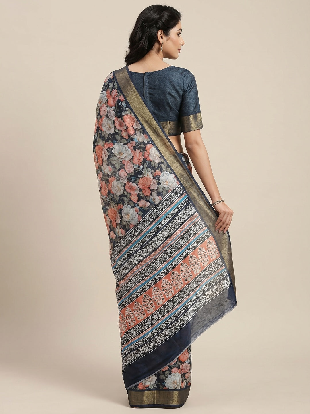 Blue Digital Printed Tussar Silk Saree - Image 2