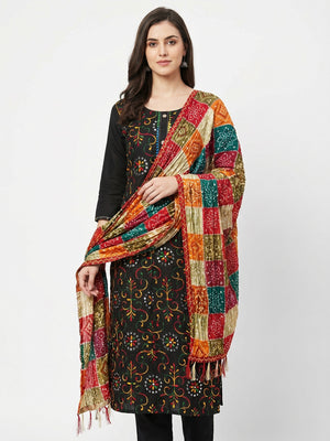 Black Floral Embroidered Cotton Blend Dress Material - Image 1