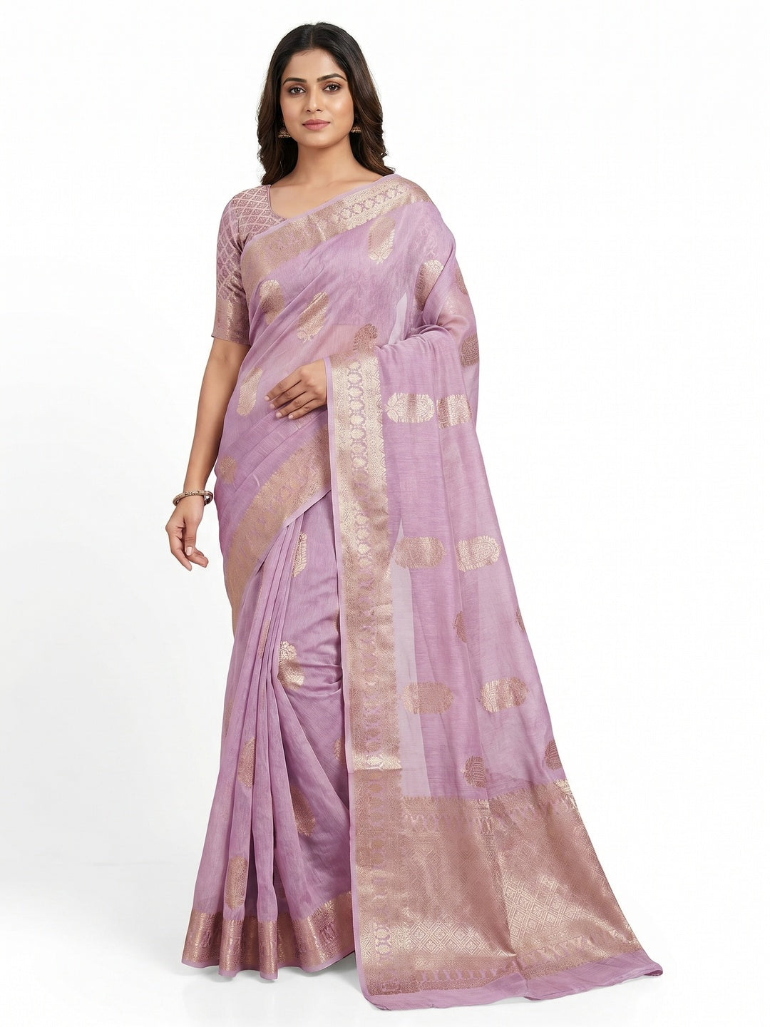Light Purple Floral Woven Georgette  Saree - Image 1