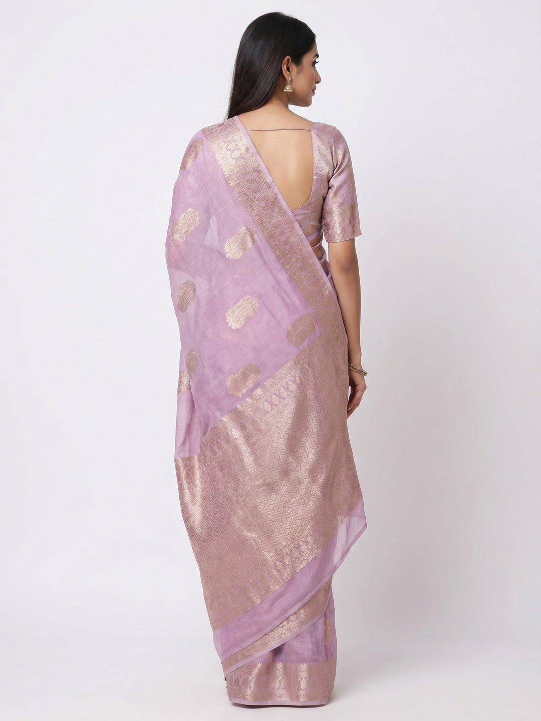 Light Purple Floral Woven Georgette  Saree - Image 3