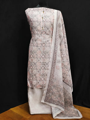 Grey Floral Printed Linen Dress Material - Image 1