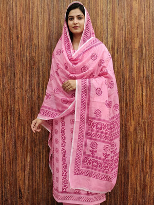Pink Floral Printed Cotton Blend Dress Material - Image 1