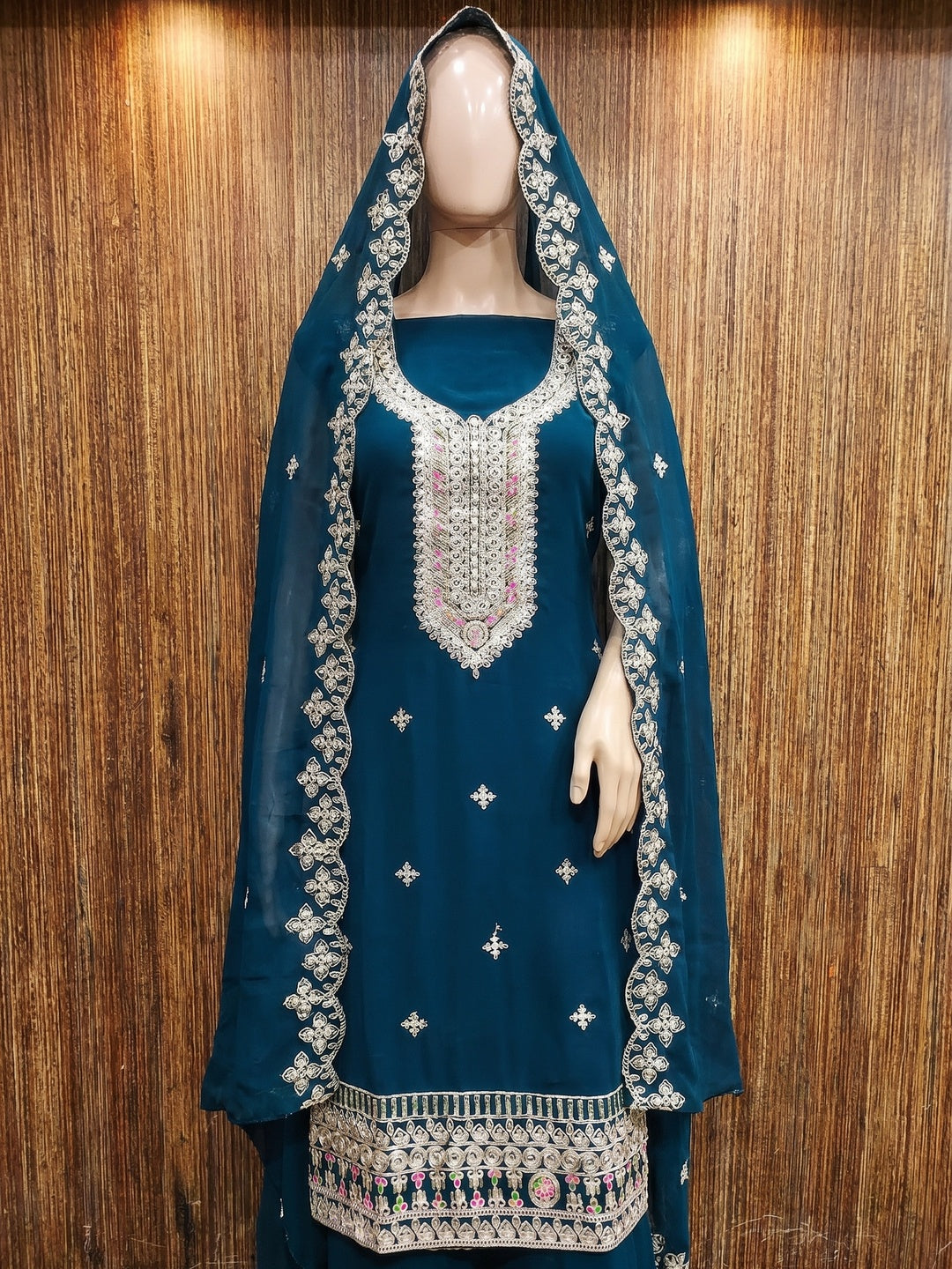 Morpich Floral Embroidered Georgette Dress Material - Image 1