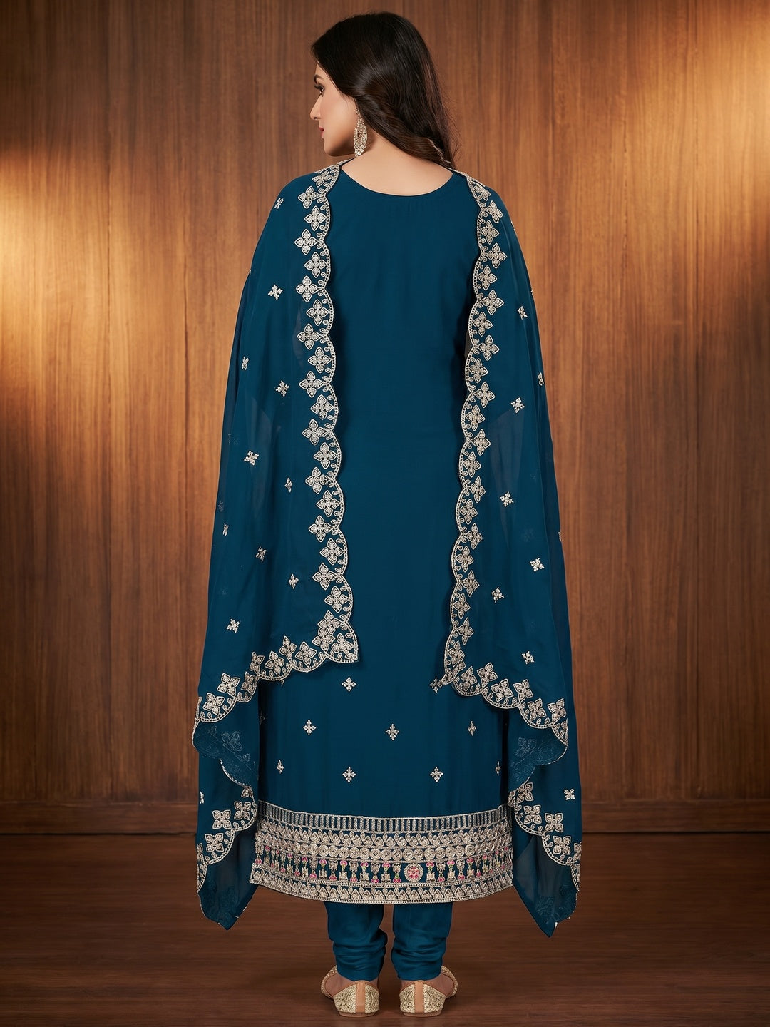 Morpich Floral Embroidered Georgette Dress Material - Image 3