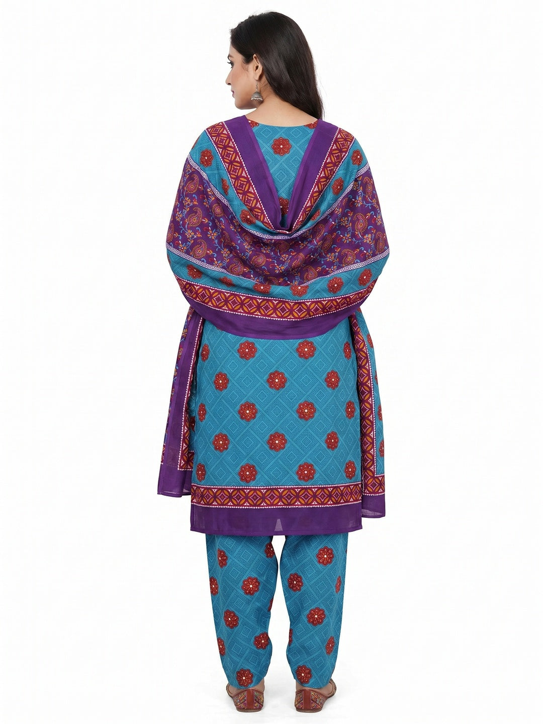 Blue Printed Pure Cotton Dress Material - Image 2
