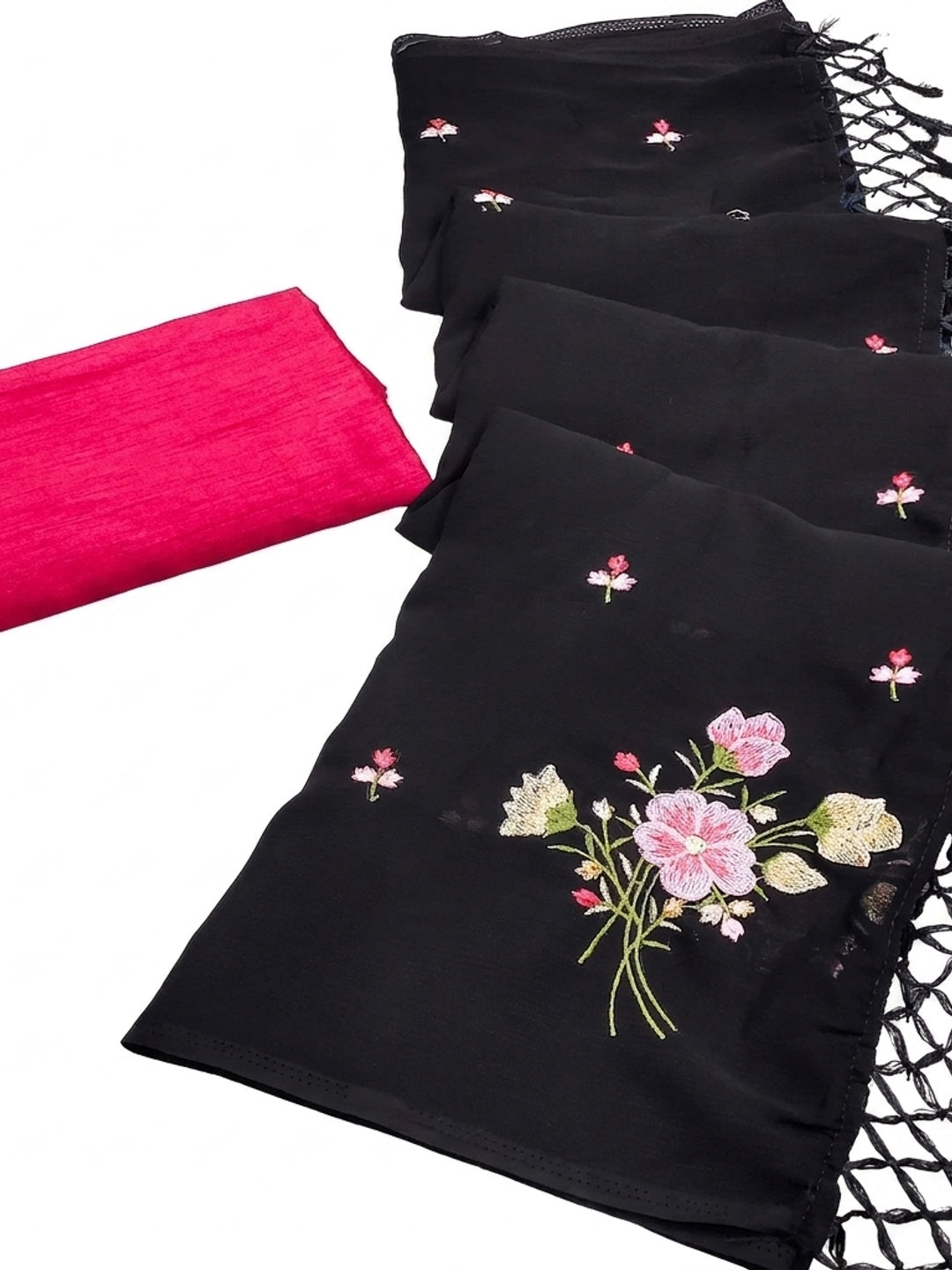 Black Floral Embroidered Art Silk Saree - Image 2