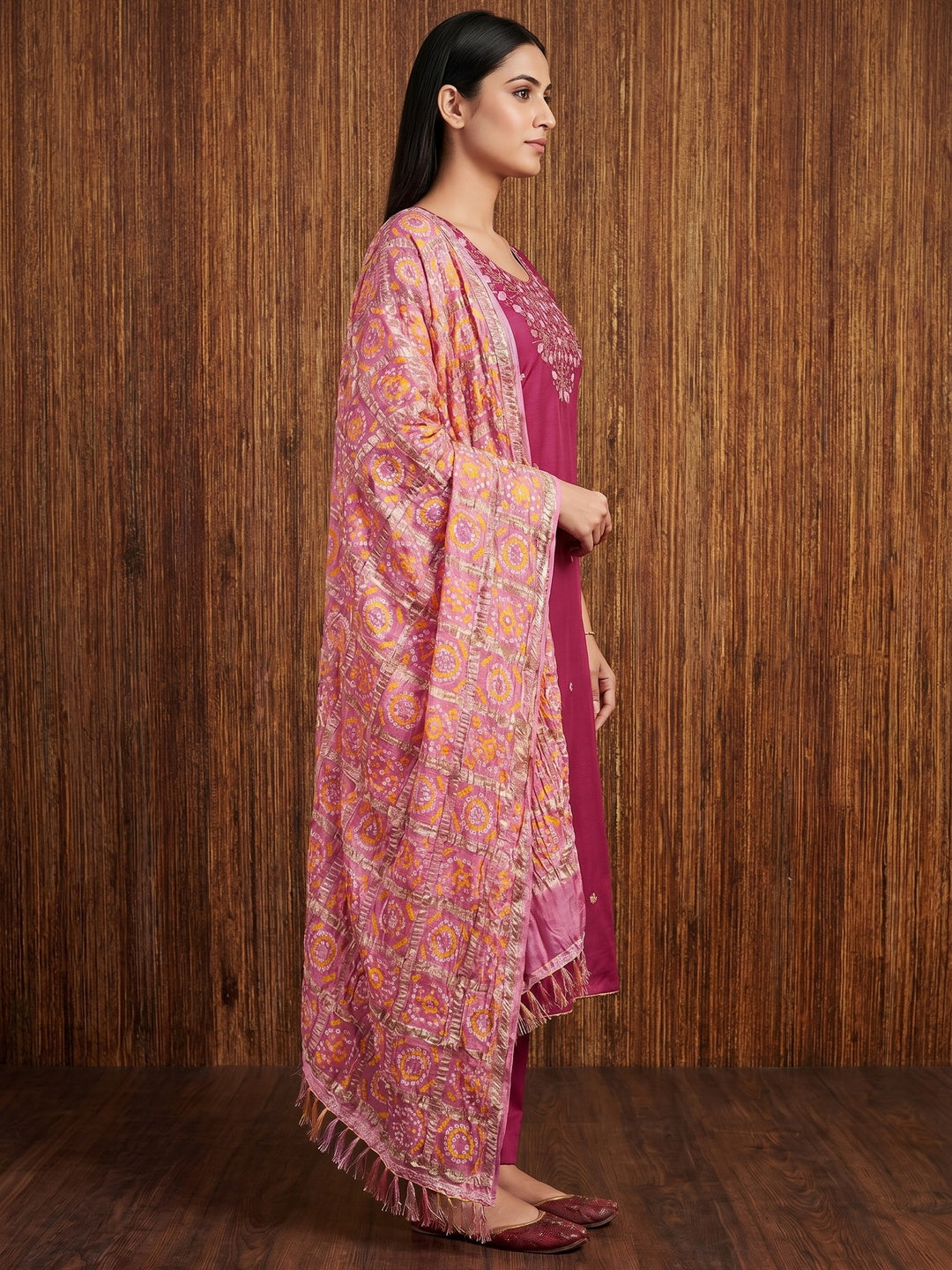 Pink Floral Sequins Embroidered Cotton Blend Dress Material - Image 2