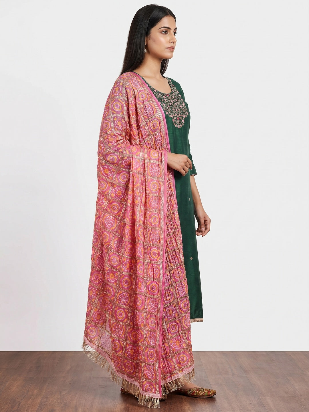 Green Floral Sequins Embroidered Cotton Blend Dress Material - Image 3