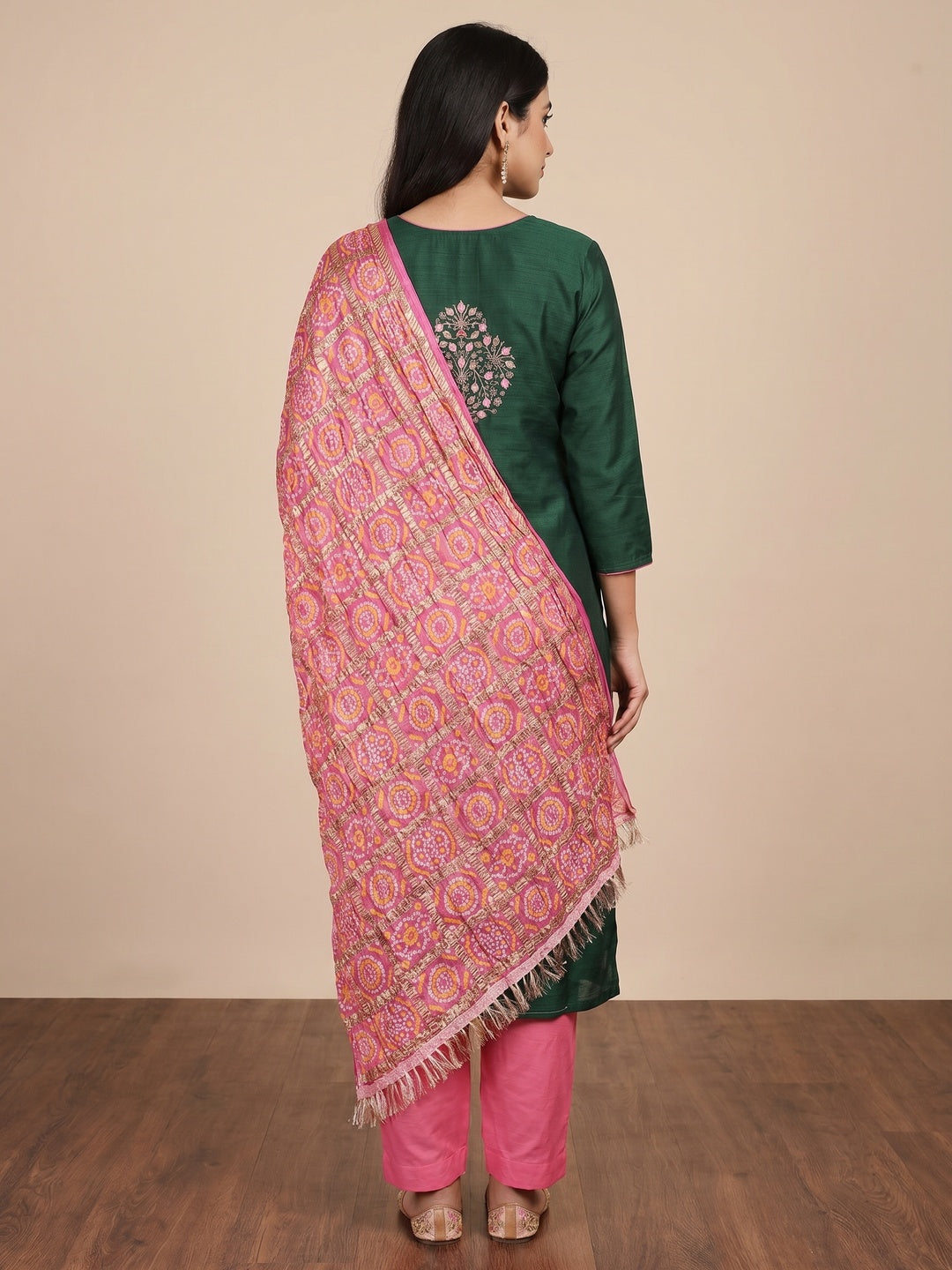 Green Floral Sequins Embroidered Cotton Blend Dress Material - Image 2