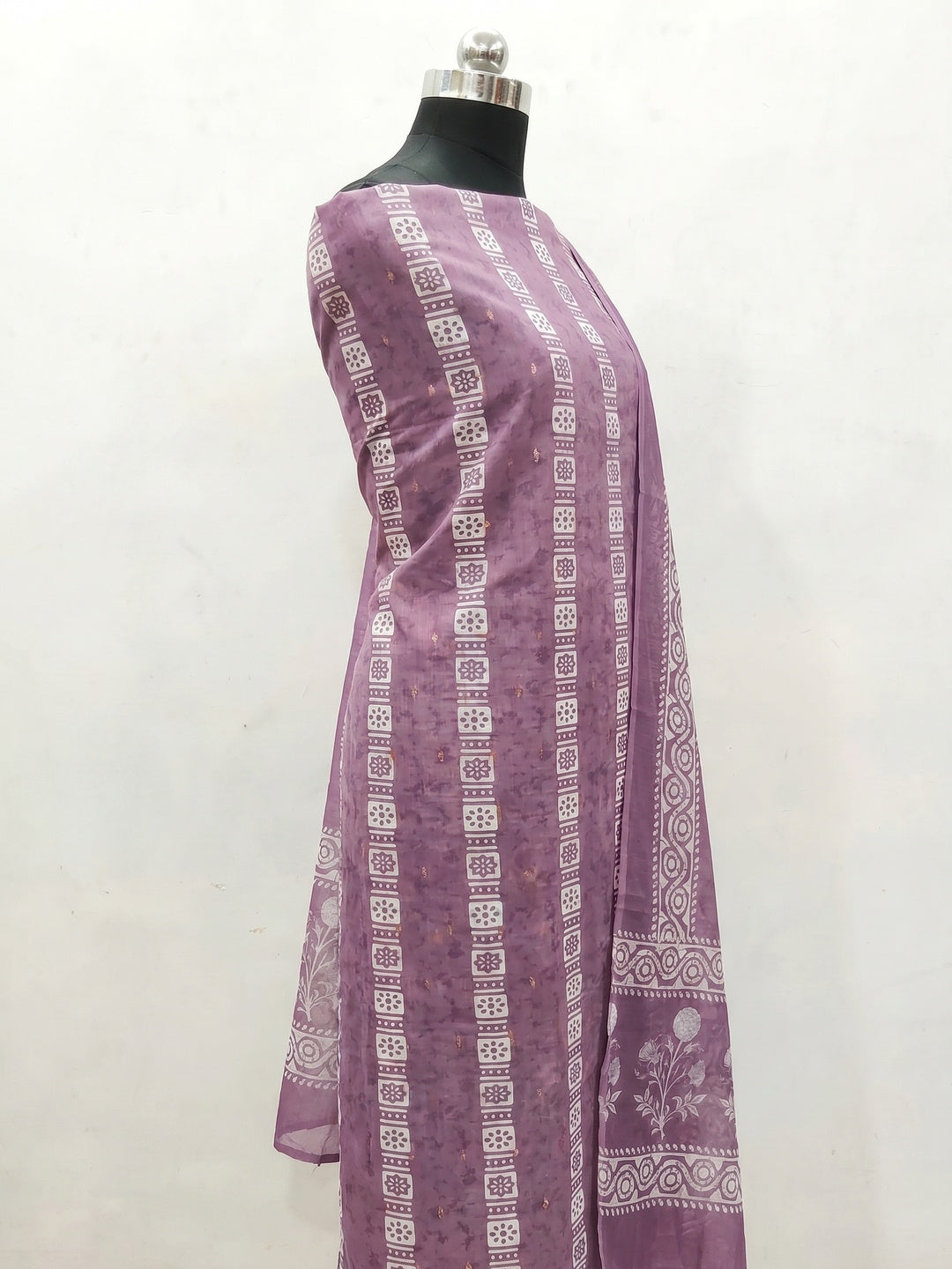 Purple Floral Printed Chanderi Dress Material - Image 2