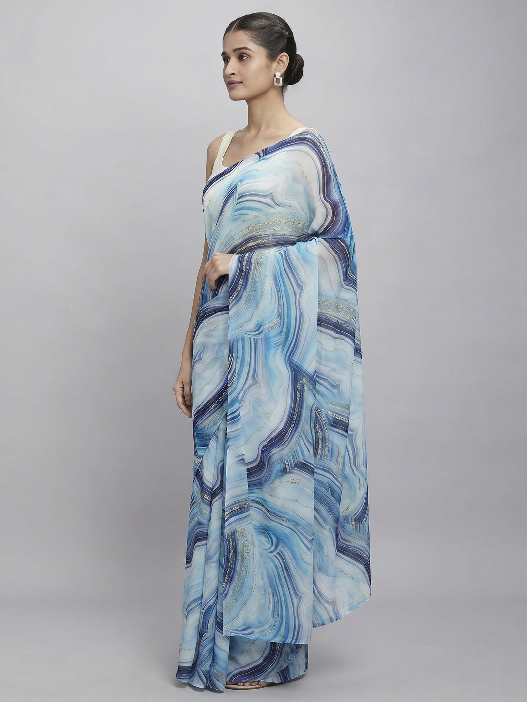 Sky Blue Digital Printed Georgette Saree - Image 1