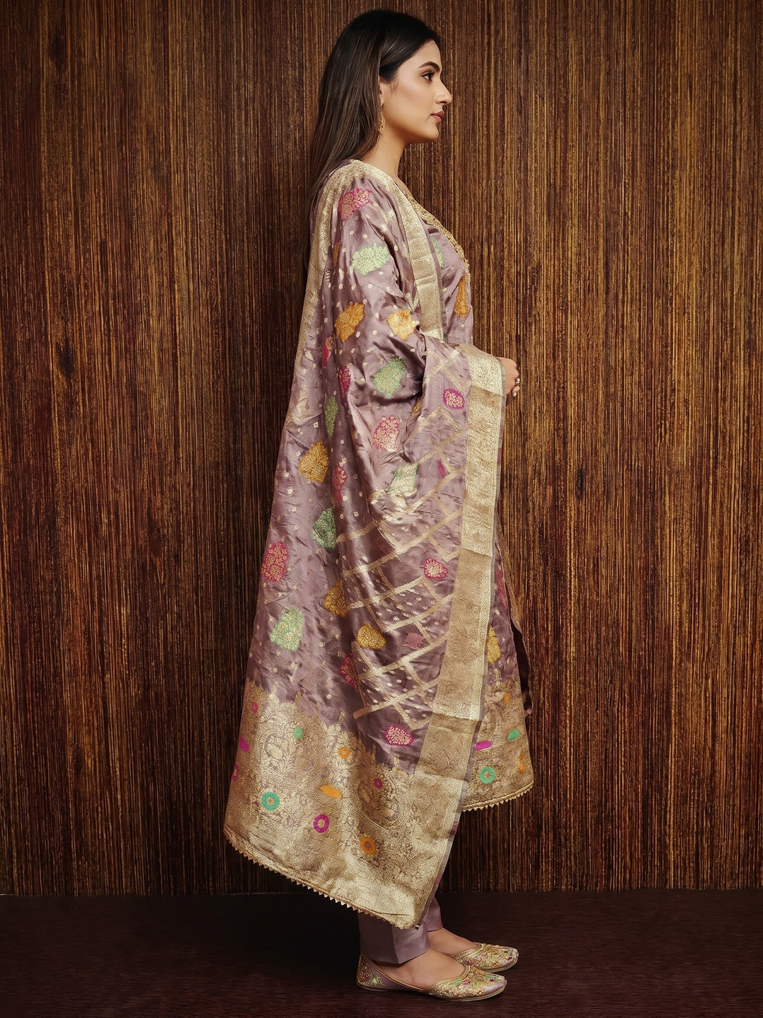 Mauve Floral Woven Jacquard Dress Material - Image 2